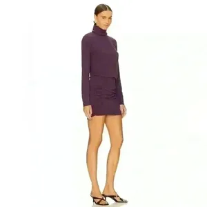 Bobi Los Angeles Shirred Skirt Dress~Eggplant~Size Large~ NEW! thumbnail 3
