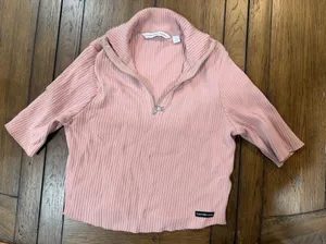 Calvin Klein Jeans Men's Pink Ribbed Quarter-Zip Sweater thumbnail 1