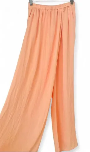Zara Basic Peach Orange Flowy Wide Leg Silky Palazzo Pants XS thumbnail 1