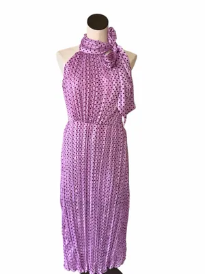 NWT Zara Polka Dot Halter Neckline Midi Pleated Satin Bloggers Fave Dress thumbnail 9