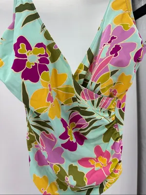 Miraclesuit floral Aqua Lined Swimsuit one piece 14 vacation beach summer cruise thumbnail 7