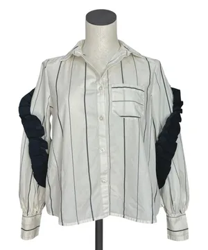 BP Ruffle Shirt Striped Button Down Juniors Size XXS White Black Avant Garde Top thumbnail 1