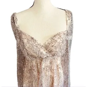 Free People Heavenly‎ Lace Tunic Top in Champagne Toast Size L New thumbnail 6