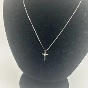 Dainty Vintage Cross Pendant Necklace Real Silver Stainless Steel Plated Womens thumbnail 2