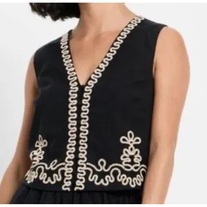 Future Collective Jenee Black Embroidered Soutache‎ V-Neck Vest M Boho Festival thumbnail 1