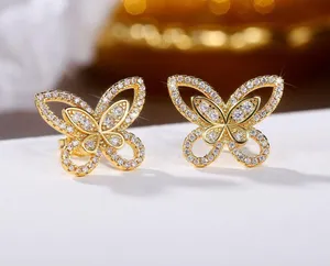 18K Gold Plated Gold Butterfly Stud Earrings for Women thumbnail 2