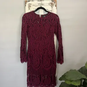 Lulus Enrapturing Elegance Plum Lace Long Sleeve Midi Dress thumbnail 5