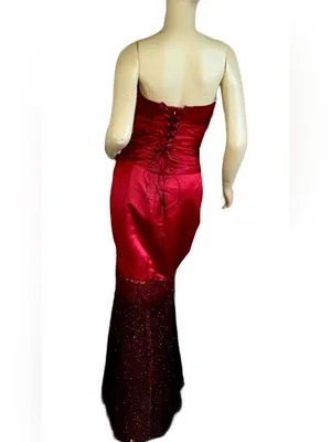 Belsoie Red & Black Strapless Mermaid Style Satin Beaded Gown (6) thumbnail 3