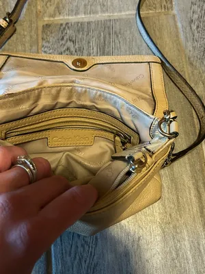 Calvin Klein Cream Leather Crossbody Bag with adjustable strap thumbnail 3