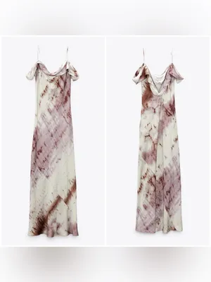 NWT- ZARA Satin Tie-Dye Maxi Slip Dress Off Shoulder Purple Cream Sz XL thumbnail 5