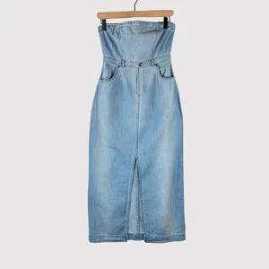 NWT Free People Dress Blue Picture Perfect Midi Denim Strapless Jean Size 2 thumbnail 2
