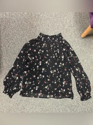 Madewell XL Black Floral Smocked Mock Neck Long Sleeve Blouse Romantic thumbnail 8