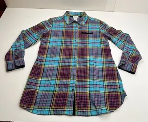 Soft Surroundings‎ Blue Plaid Highlands Flannel Button Shirt Womens Size Medium thumbnail 1