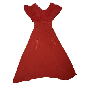 Baltic Born S Babydoll Maxi Dress Rust Tassel Ruffle Boho Rayon Lined Split‎ Hem thumbnail 4