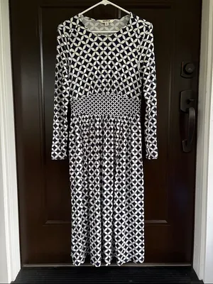 Like New Boden Thea Long Sleeve Midi Dress Navy White Size 6 thumbnail 2