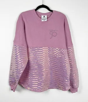 Disney Womens 50th Anniversary Spirit Jersey Purple Sequin Sz M thumbnail 1