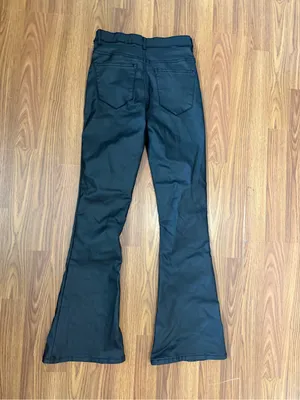 Edikted Luna High Rise black faux leather flare pants minimalist medium thumbnail 3