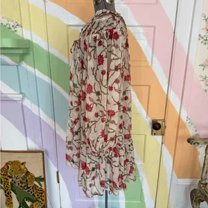 Free People Keeping Up With Kara Semi Sheer Bohemian Floral Tunic Sz Large 🧡🍄 thumbnail 5