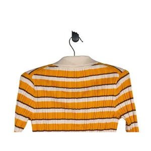 Theory Women Hudson Striped Polo Cardigan Size S Mustard Yellow 70s Preppy Retro thumbnail 6