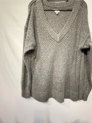 Aerie Open Weave Oversized V-Neck Sweater Gray Size Medium thumbnail 4