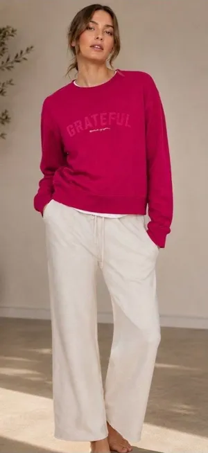 Spiritual Gangster Grateful Pink Crewneck Lightweight Sweater Size L thumbnail 1