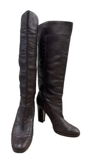 Michael Kors Womens Brown Knee High Leather Riding Boots 10M SKU 7079 thumbnail 1