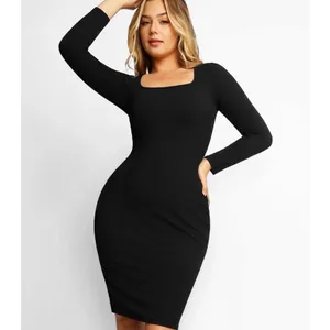 NWT Popilush The Shapewear Dress‎ Long Sleeve Midi in Black Sz XS $100 thumbnail 3