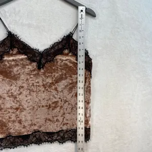 Bershka Velvet Cami Top Lace Trim Spaghetti Strap Brown Tank Top‎ Size S - flaw thumbnail 3