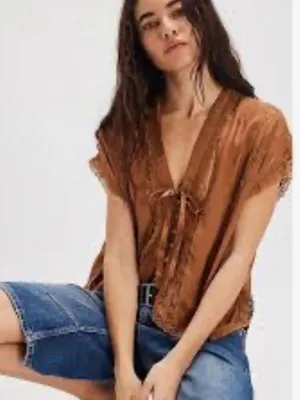 NWT Free People Marigold Shine Lace Top Holiday Toffee Size S thumbnail 1