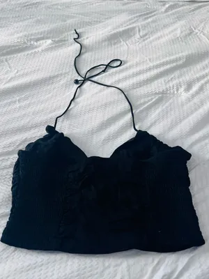 Zara Black Satin Ruched Halter Corset Top Size S Y2K Going Out thumbnail 5
