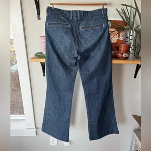 Vintage Old Navy Wide Leg Dark Rinse Denim Mid Rise Flare Wide Leg Jeans Sz 4 thumbnail 2
