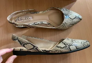 Abella Beige Snakeskin Slingback Flats Black Size 6 thumbnail 1