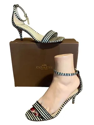 Coach "Marci Stripey" Black & White Leather Striped Kitten Heel Shoes (5b) thumbnail 1