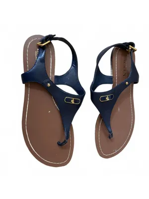 Lauren Ralph Lauren Ellington T-Strap Thong Flat Sandal Metal Logo Size 8.5 thumbnail 2
