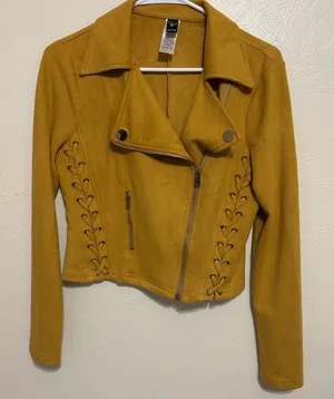 Windsor Mustard Faux Suede Lace Up Moto Jacket Cropped Medium thumbnail 1