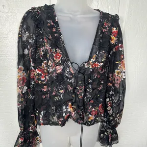 Nasty Gal Black Floral Sheer Top Size 4 EUC thumbnail 4