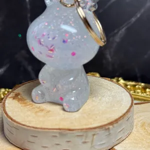 Handmade Glittery Resin Animal Keychains, Rabbit, Deer, Bear with pink glitter, gold thumbnail 8