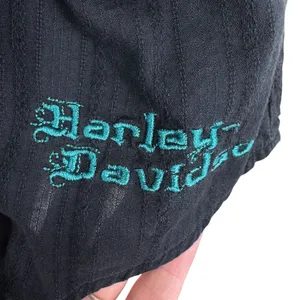 Harley Davidson 100% Cotton Black Blue Embroidered Short‎ Sleeve Button Up Top L thumbnail 3