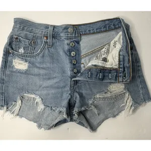 Levi's 501 Cut Off Denim‎ Shorts Womens W25 Distressed Raw Hem Beach Party Blue thumbnail 13