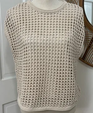 Steve‎ Madden Crochet Top L Beige Open Knit Boho Minimalist Beachy Neutral Boxy thumbnail 1