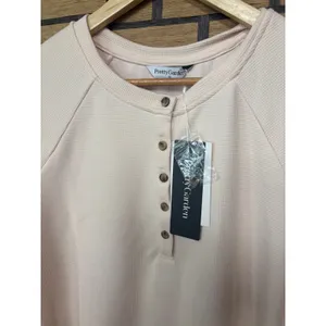 PrettyGarden‎ Cream Waffle Knit Button Front Top Size Medium thumbnail 3