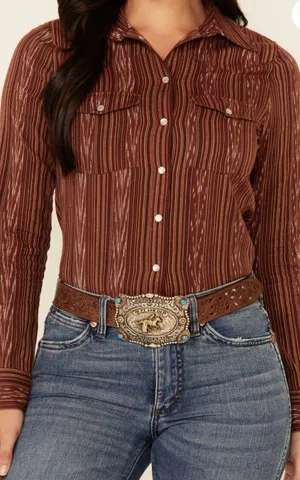 Shyanne WOMEN'S STRIPED LONG SLEEVE PEARL SNAP WESTERN SHIRT thumbnail 1