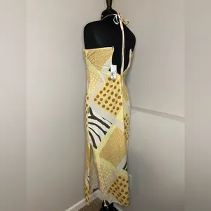 Zebra Patternblock Halter Yellow Midi Dress NWT thumbnail 5