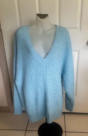 NWT Large. American Eagle Outfitters Light Blue V-neck long pullover sweater. Retail 64.95. thumbnail 1