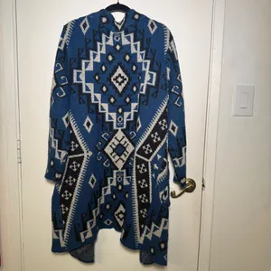 Miss Me Vintage Blue Geometric Patterned Open Front Cardigan Large thumbnail 6