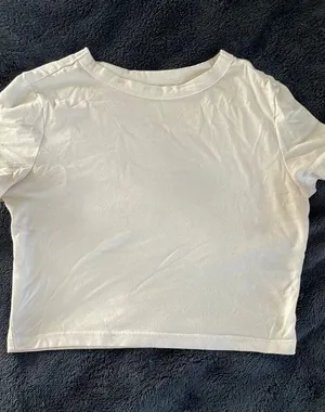 Wild Fable Women’s Basic Cropped Fitted Shirt Short Sleeve White Small thumbnail 1