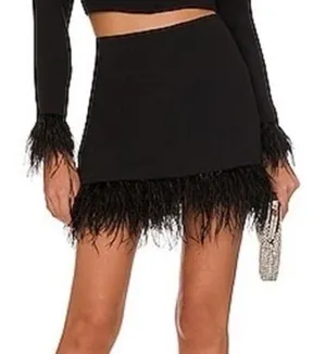 Amanda Uprichard Dessa Mini Skirt Womens XS Black Feather Trim Glam Party Modern thumbnail 1