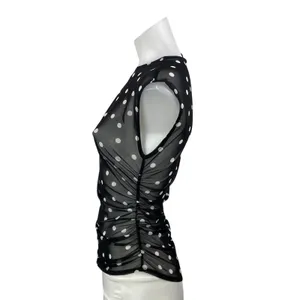 Abercrombie & Fitch Women's Black Sleeveless Polka Dot Draped Mesh Blouse Top XS thumbnail 2