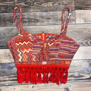 Cider Red and Orange Zigzag Crop Top thumbnail 1