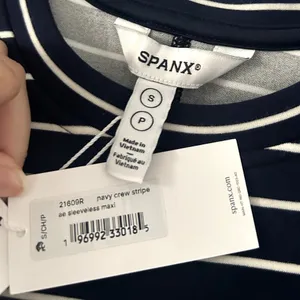 Spanx AirEssentials Navy Crew Stripe Sleeveless Maxi Dress NWT Size S thumbnail 4